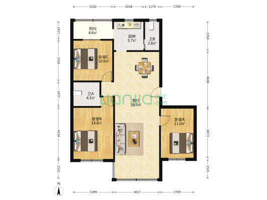 教师楼(永平石士街) 3室1厅2卫 117平方