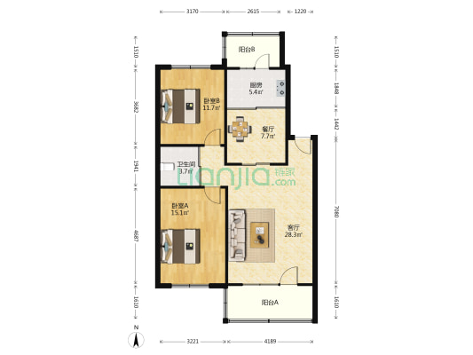高法大院 2室2厅1卫 104平方