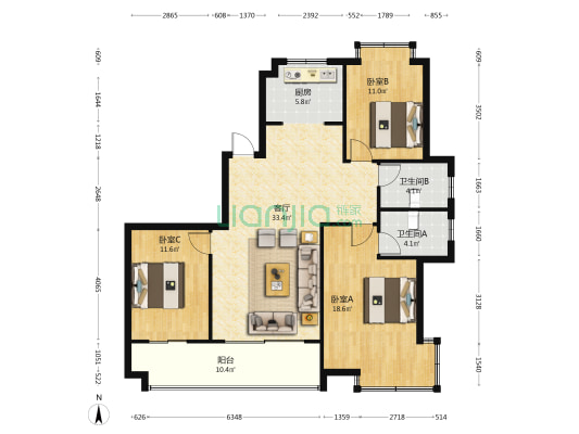 越兴·天玺 3室1厅2卫 127平方