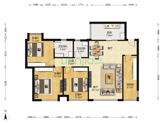 御岭春天 3室1厅2卫 106平方