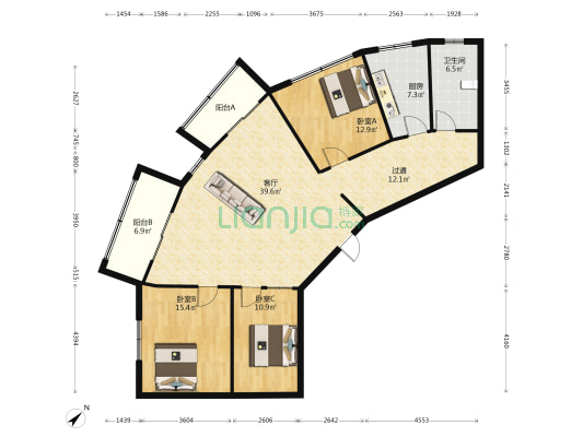 中鑫置业东区 3室1厅1卫 135平方