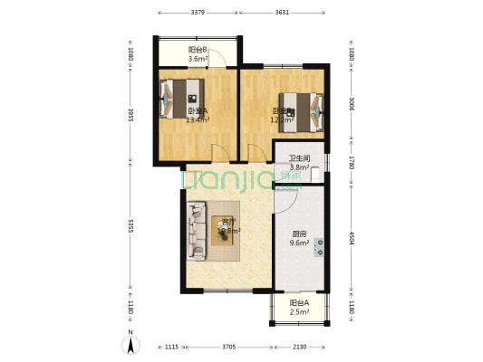 新华里小区东湖苑 2室1厅1卫 86平方