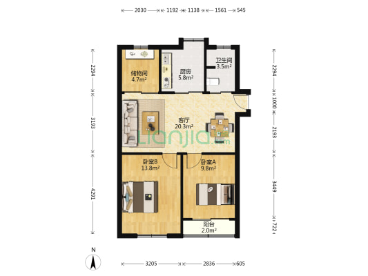 人民西路 2室1厅1卫 77平方