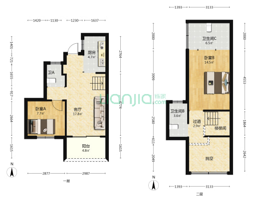 三盛拾光里 2室1厅3卫 79平方
