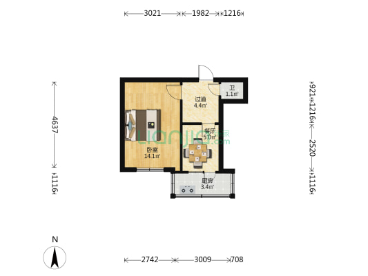 羊市街10号 1室1厅1卫 32平方