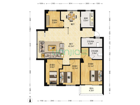 状元山庄 4室1厅2卫 121平方