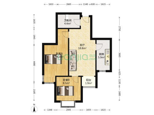 紫江馨苑B区 2室1厅1卫 74平方