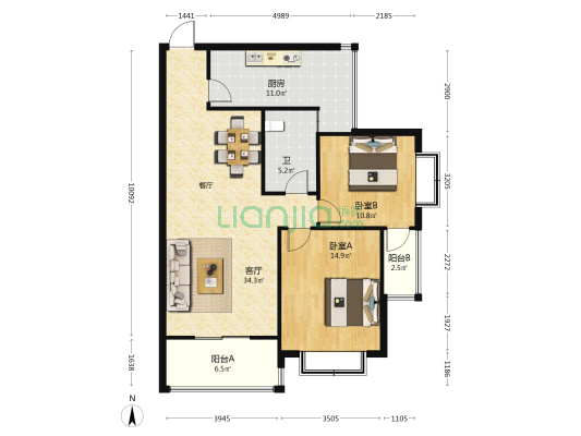 意佳福花园小区 2室1厅1卫 97平方