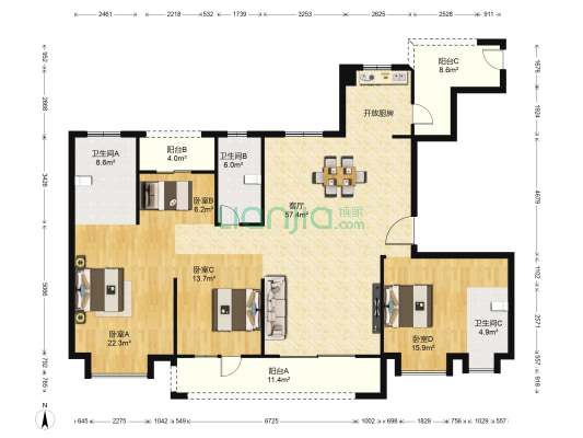 碧桂园梧桐府 4室1厅3卫 186平方