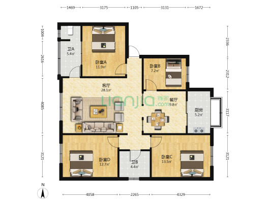 省计量院宿舍 4室2厅2卫 105平方