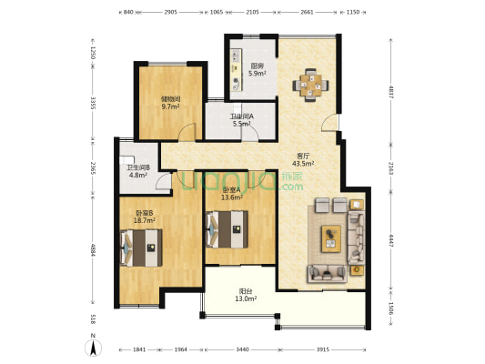 合鑫广场 2室1厅2卫 139平方