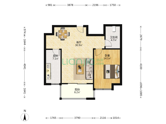 海信都市阳光 1室1厅1卫 85平方