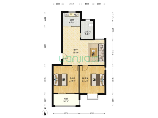 新城花园A区 2室1厅1卫 88平方