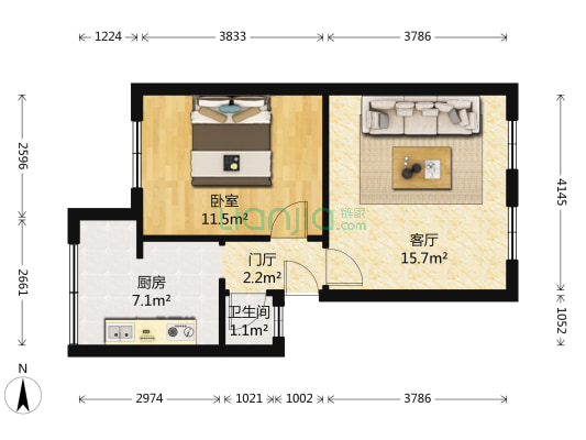 解放路一段3号 1室1厅1卫 47平方