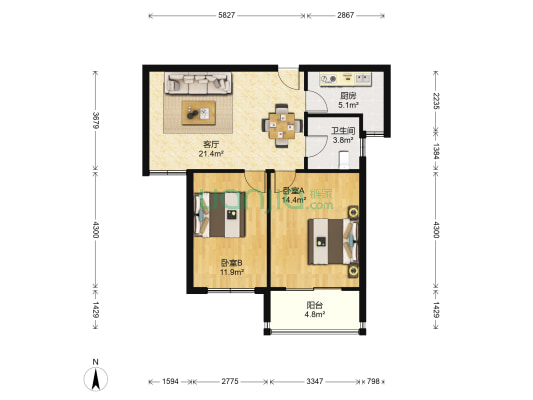 玉成家园二期 2室1厅1卫 80平方