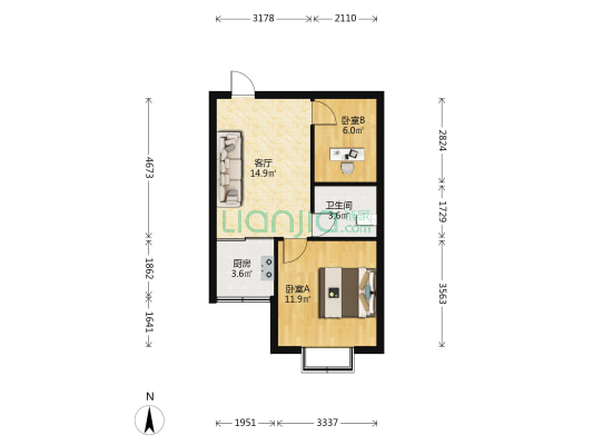 晋联大厦 2室1厅1卫 52平方