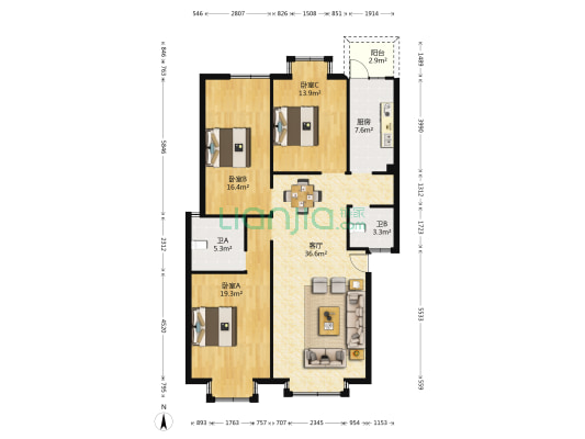 玫瑰馨城 3室1厅2卫 123平方