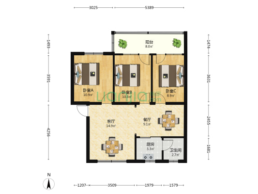 广西水电工程局科园基地 3室2厅1卫 82平方