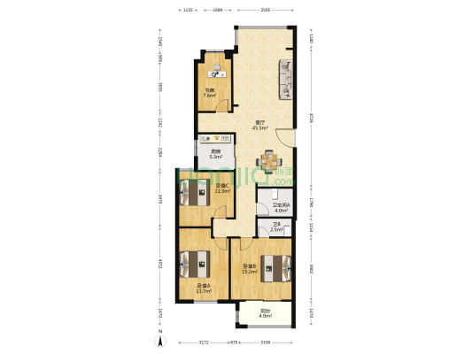 罗西住宅区二组团 4室1厅2卫 152平方