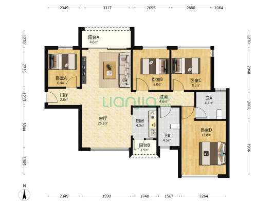 嘉云华府 4室1厅2卫 100平方