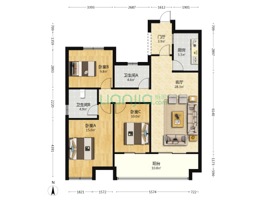 林溪府 3室1厅2卫 89平方
