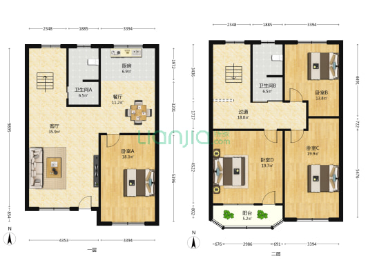 天宁苑小区 4室2厅2卫 187平方