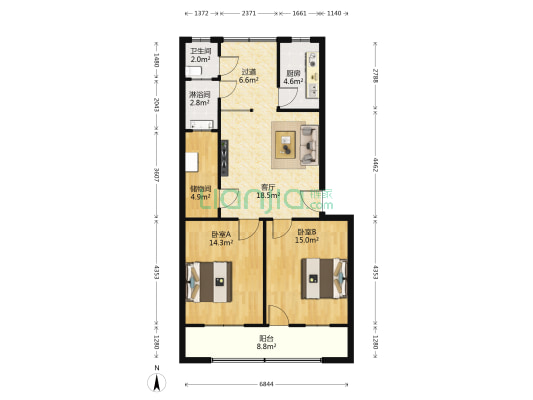 中心商场家属院 2室1厅2卫 97平方