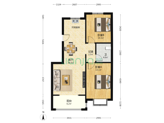福润雅居 2室1厅1卫 89平方