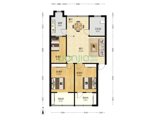 隆馨家园 3室2厅1卫 101平方