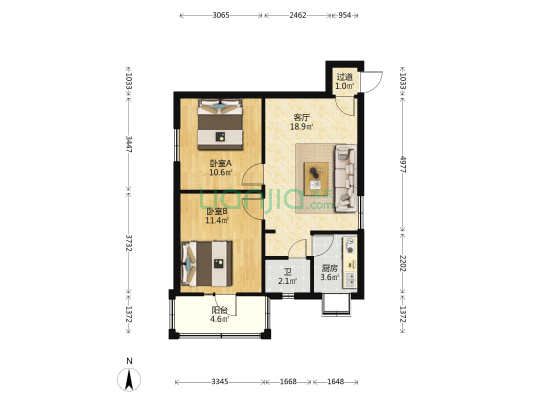 北门街77号 2室1厅1卫 61平方