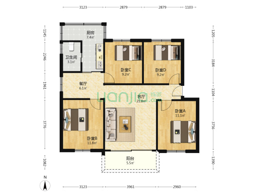 省农科院西区 4室2厅1卫 101平方