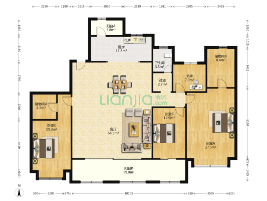 蝶湖苑 4室1厅1卫 228平方