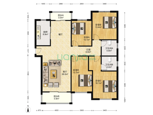 中能科技园 4室1厅2卫 152平方
