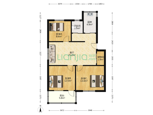 集贤花苑 3室1厅1卫 92平方