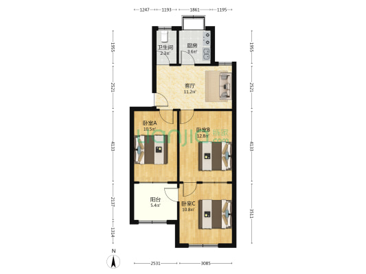 水利技术学院生活区 3室1厅1卫 71平方