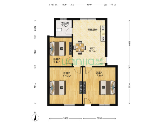 人民西路 3室1厅1卫 83平方