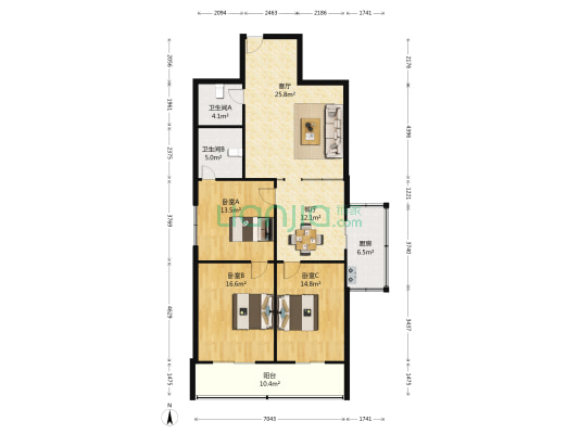 蒲苑小区 3室2厅2卫 113平方