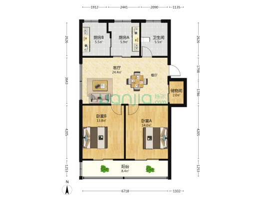 百花东村 2室1厅1卫 93平方