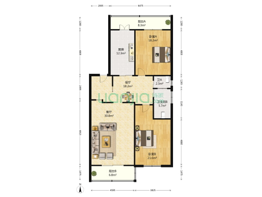 抚松路699号 2室2厅2卫 144平方