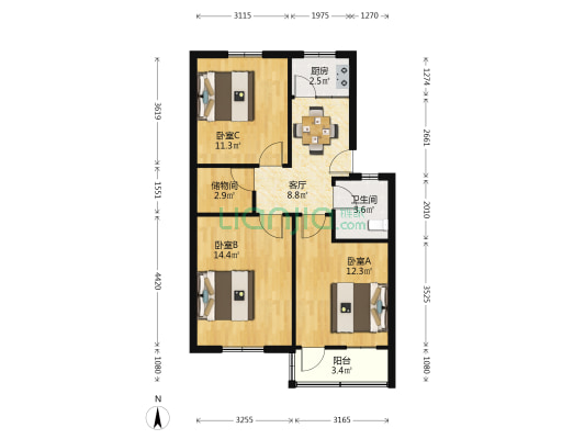 缸儿巷 3室1厅1卫 73平方