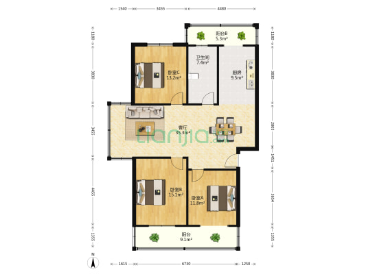 海兴路253号 3室1厅1卫 118平方