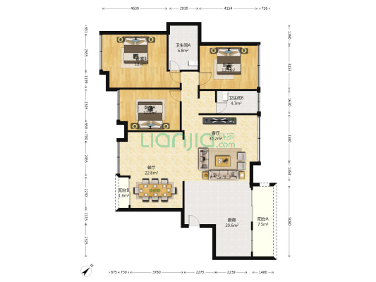 中信左岸花园 3室2厅2卫 134平方