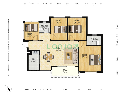奥园尚雅花园一期 4室1厅2卫 104平方