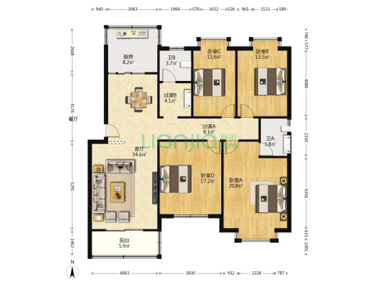 兴弘花园 4室1厅2卫 153平方