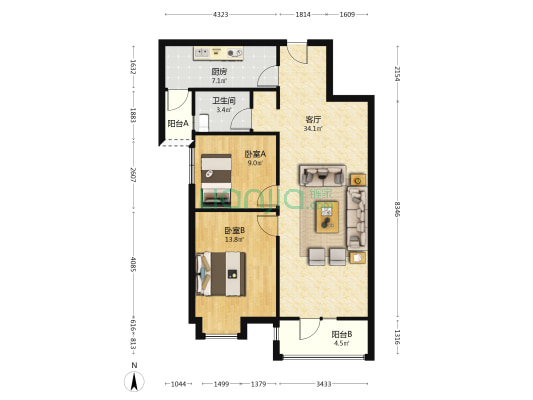 纽宾凯汉City汉棠 2室1厅1卫 103平方