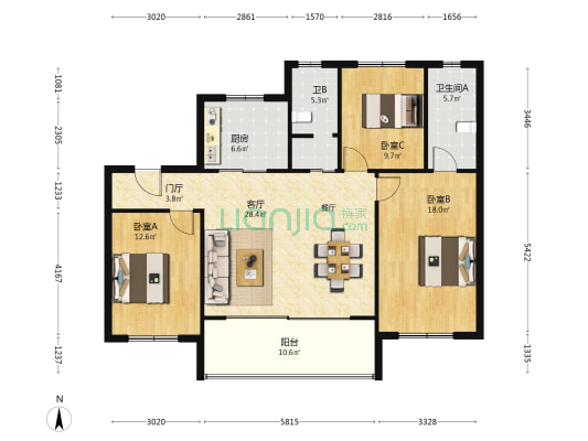 阅湖 3室1厅2卫 115平方