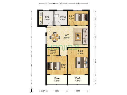 清波街 3室1厅1卫 85平方
