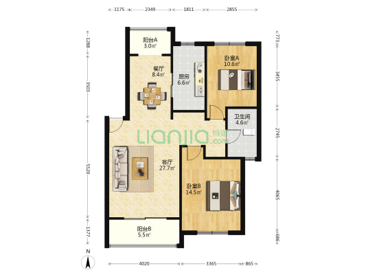 金港花园一期 2室2厅1卫 95平方