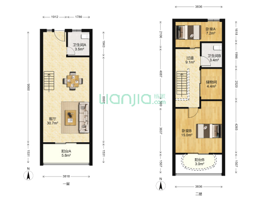 天城河岸人家 2室1厅2卫 72平方