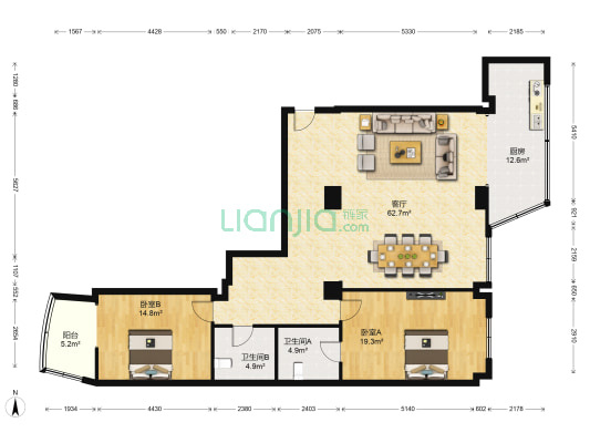 新汇大厦 2室1厅2卫 177平方